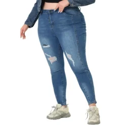 Agnes Orinda Women's Plus Size Mid Rise Stretch Washed Skinny Denim Jeans -Avene Clothing Shop GUEST 4cdf86d3 dd36 4414 9787 8cfe0823761f