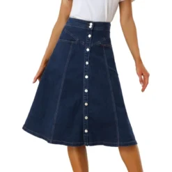 Allegra K Womens' Stretchy High Waist Buttons Front A-Line Flowy Midi Skirts With Pocket -Avene Clothing Shop GUEST 4f737280 b634 4bb0 9514 e2a5fcc195d1