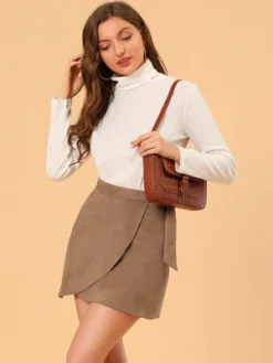 Allegra K Women's Faux Suede Tie Waisted A-Line Wrap Mini Short Skirt -Avene Clothing Shop GUEST 51653207 7bdc 4183 a1ac d6b8b8d46048
