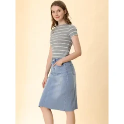 Allegra K Women's Casual Jean Skirt High Waist Back Vent Short Denim Skirts -Avene Clothing Shop GUEST 518aebe7 8537 4198 b122 e44342b62699