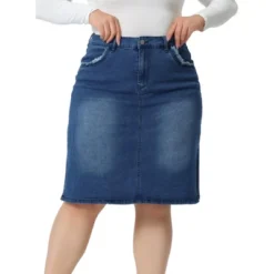 Agnes Orinda Women's Plus Size Casual Slim Side Slit Jean Denim Pencil Skirt -Avene Clothing Shop GUEST 534f1fff ccca 4bca b4c2 7a647494958d