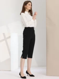 Allegra K Women's Casual High-Waisted Cropped Slim Split Capris Work Pants