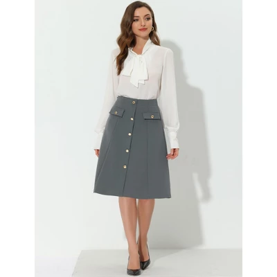 Allegra K Women's Button Decor Work A-Line Formal Knee Length Skirt 2 Allegra K Women's Button Decor Work A-Line Formal Knee Length Skirt - Image 2