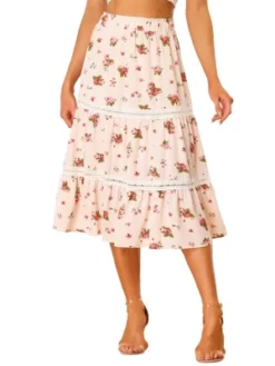 Allegra K Women's Floral Midi Skirts Elastic Waist Tiered Flowy Chiffon Skirts -Avene Clothing Shop GUEST 55b23b4b f639 4eb6 949b 1c7533f6f78e