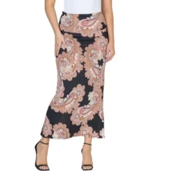 24seven Comfort Apparel Womens Black Paisley Print Foldover Maxi Skirt -Avene Clothing Shop GUEST 59873ab0 0cea 4fbb b2a3 def37f405781