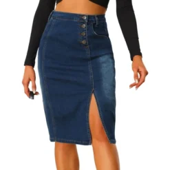 Allegra K Women's Button Decor Side Slit Slash Pocket Midi Denim Skirt -Avene Clothing Shop GUEST 59e5ced9 510f 4b59 b6c5 845414ba6384