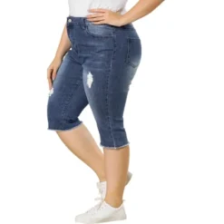 Agnes Orinda Women's Plus Size Capri Ripped Slash Pocket Raw Hem Denim Jeans -Avene Clothing Shop GUEST 5fec58cf 56b2 4838 8169 272642136279