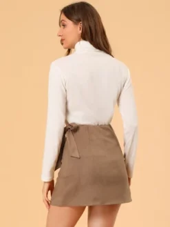 Allegra K Women's Faux Suede Tie Waisted A-Line Wrap Mini Short Skirt -Avene Clothing Shop GUEST 6286f1d9 f469 46be 8900 665a70cc219a