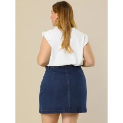 Agnes Orinda Women's Plus Size Denim Button Side Pocket Casual Jean A-Line Mini Skirt -Avene Clothing Shop GUEST 63ec9f15 513d 4450 b7ed f2a0f399ca3c