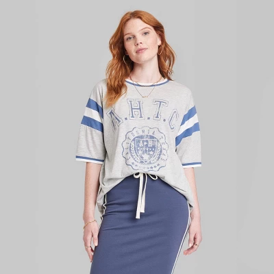 Women's Ascot + Hart Varsity Elbow Sleeve Graphic T-Shirt - Gray 1 Women's Ascot + Hart Varsity Elbow Sleeve Graphic T-Shirt - Gray