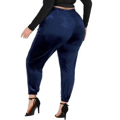 Agnes Orinda Women's Plus Size Velvet Elastic Waist Cuff Casual Pant 3 Agnes Orinda Women's Plus Size Velvet Elastic Waist Cuff Casual Pant - Image 3