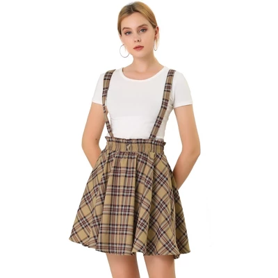 Allegra K Women's Plaid Pleated Mini Tartan Overall Skater Suspender Skirt 8 Allegra K Women's Plaid Pleated Mini Tartan Overall Skater Suspender Skirt - Image 8