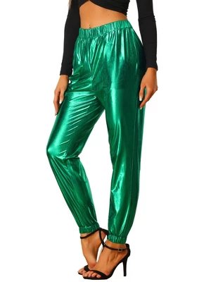 Allegra K Women's Metallic Trousers Shiny Sparkle Elastic Waist Holographic Pants 7 Allegra K Women's Metallic Trousers Shiny Sparkle Elastic Waist Holographic Pants - Image 7