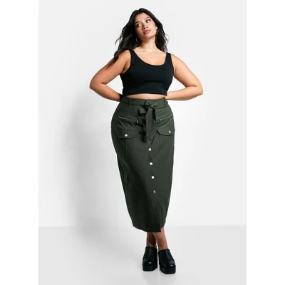 Rebdolls Women's Sierra Tie Belt Button Front Cargo Maxi Shift Skirt 1 Rebdolls Women's Sierra Tie Belt Button Front Cargo Maxi Shift Skirt