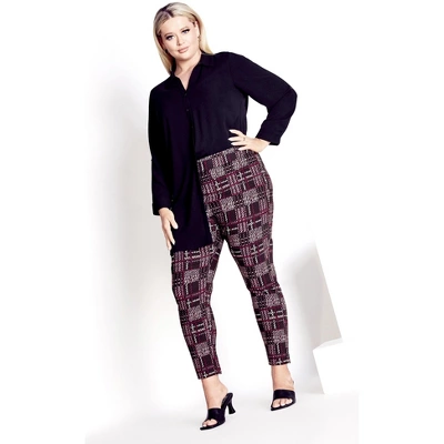 Women's Plus Size Jemma Check Pant - Plum | AVENUE 3 Women's Plus Size Jemma Check Pant - Plum | AVENUE - Image 3