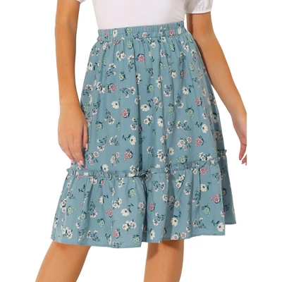 Allegra K Women's Ruffle Hem Elastic Waist Flowy A-Line Swing Floral Midi Skirt 10 Allegra K Women's Ruffle Hem Elastic Waist Flowy A-Line Swing Floral Midi Skirt - Image 10