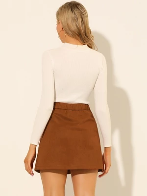 Allegra K Women's A Line High Waist Skirts Zipper Front Elastic Back Faux Suede Mini Skirt 4 Allegra K Women's A Line High Waist Skirts Zipper Front Elastic Back Faux Suede Mini Skirt - Image 4