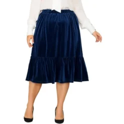 Agnes Orinda Women's Plus Size Velvet Elastic Waist Ruffle Hem Party Midi Skirt -Avene Clothing Shop GUEST 801be081 6ba5 4fa9 9f2e a43cbc629be3