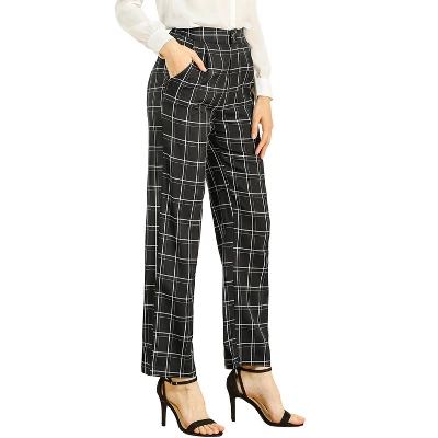 Allegra K Women's Plaid Elastic Waist Casual Work Office Long Trousers 7 Allegra K Women's Plaid Elastic Waist Casual Work Office Long Trousers - Image 7