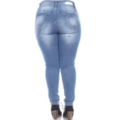 Women's Plus Size Paint Effect Light Blue Denim - White Mark