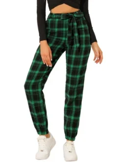 Allegra K Women's Elastic High Waist Leisure Plaid Pants With Pockets -Avene Clothing Shop GUEST 8531c6e6 491e 4d80 acc8 4392817111ca