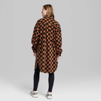 Women's Ascot + Hart Checkered Graphic Shacket - Brown 2 Women's Ascot + Hart Checkered Graphic Shacket - Brown - Image 2