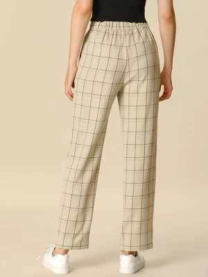 Allegra K Women's Plaid Elastic Waist Casual Work Office Long Trousers 4 Allegra K Women's Plaid Elastic Waist Casual Work Office Long Trousers - Image 4