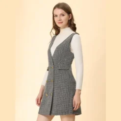 Allegra K Women's Elegant Vintage Button Front V Neck Plaid Tweed Overalls Pinafore Skirts -Avene Clothing Shop GUEST 89f2002d bc09 46a3 b55e ed2abd4ff9a7