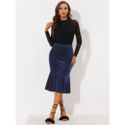 Allegra K Women's Feminine Retro Bodycon High Waist Velvet Fishtail Skirt