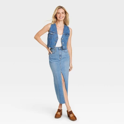 Women's High-Rise Denim Maxi Skirt - Universal Thread™ Medium Wash 2 Women's High-Rise Denim Maxi Skirt - Universal Thread™ Medium Wash - Image 2