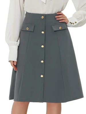 Allegra K Women's Button Decor Work A-Line Formal Knee Length Skirt 6 Allegra K Women's Button Decor Work A-Line Formal Knee Length Skirt - Image 6