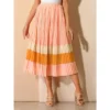 Allegra K Women's Elastic Waist Color Block A-Line Midi Pleated Chiffon Skirt