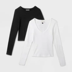 Women's 2pk Long Sleeve Shrunken Rib T-Shirt - Universal Thread™ White/Black 12 Women's 2pk Long Sleeve Shrunken Rib T-Shirt - Universal Thread™ White/Black -Avene Clothing Shop GUEST 9454ecb2 4250 4b07 a359 dad972e05cf0