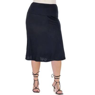 24seven Comfort Apparel A Line Elastic Waist Knee Length Plus Size Skirt 4 24seven Comfort Apparel A Line Elastic Waist Knee Length Plus Size Skirt - Image 4