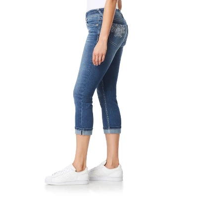 WallFlower Women's Luscious Curvy 23.5" Crop Mid-Rise Bling Insta Stretch Juniors 2 WallFlower Women's Luscious Curvy 23.5" Crop Mid-Rise Bling Insta Stretch Juniors - Image 2