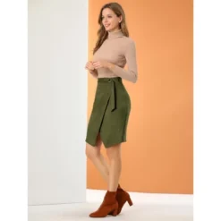 Allegra K Women's A-Line Knee Length Front Slit Wrap Faux Suede Skirt -Avene Clothing Shop GUEST 95def994 bf92 47f0 a731 2c31286d6279