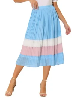 Allegra K Women's Elastic Waist Color Block A-Line Midi Pleated Chiffon Skirt -Avene Clothing Shop GUEST 97fce545 bfe9 4a50 9780 61a1bf888cdf