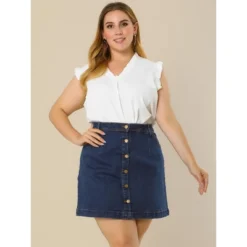 Agnes Orinda Women's Plus Size Denim Button Side Pocket Casual Jean A-Line Mini Skirt -Avene Clothing Shop GUEST 98d2ad59 c9b4 4420 b878 306922cdcecf