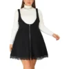 Agnes Orinda Women's Plus Size Fashion A-Line Zipper Lace Trim Mini Suspender Skirt