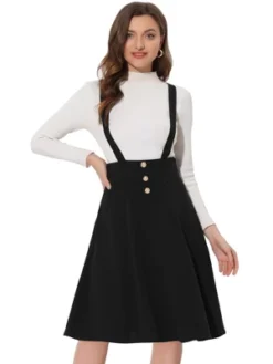 Allegra K Women's High Waist Solid Color Button Decor Flared Midi Suspender Skirt -Avene Clothing Shop GUEST 9b1ae07b 0ab8 482c 81e1 27d3e963d471