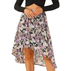 Allegra K Women's High Low Hem Elastic Waist Lurex Chiffon A-Line Midi Floral Skirt -Avene Clothing Shop GUEST 9c7379fc d606 4ed4 bbe7 d3f5d76c9750