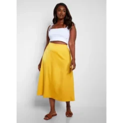 Women's Essential Satin Shift Skirt - Yellow -Avene Clothing Shop GUEST a063f430 3932 42da 85d7 6e24b513fd02