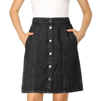 Allegra K Women's Elastic Back Short Button Down Denim Skirts With Pockets 7 Allegra K Women's Elastic Back Short Button Down Denim Skirts With Pockets - Image 7