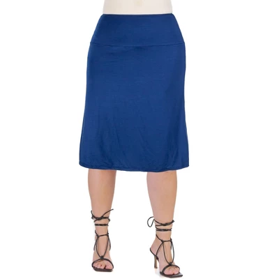 24seven Comfort Apparel A Line Elastic Waist Knee Length Plus Size Skirt 6 24seven Comfort Apparel A Line Elastic Waist Knee Length Plus Size Skirt - Image 6