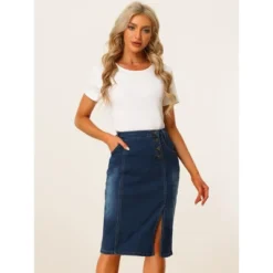 Allegra K Women's Button Decor Side Slit Slash Pocket Midi Denim Skirt -Avene Clothing Shop GUEST aa8b923a 2fbf 493e 9c48 7ca695e594ef
