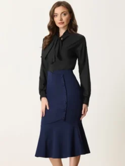 Allegra K Women's High Waist Elegant Button Decor Stretch Mermaid Midi Skirt -Avene Clothing Shop GUEST ab8eb317 c560 4665 b91e 814105349846