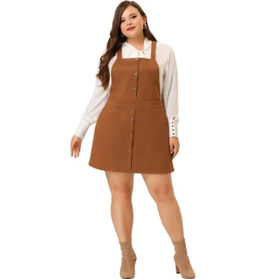 Agnes Orinda Women's Plus Size High Waist A-Line Suede Overall Suspender Dress 2 Agnes Orinda Women's Plus Size High Waist A-Line Suede Overall Suspender Dress - Image 2