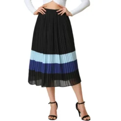 Allegra K Women's Elastic Waist Color Block A-Line Midi Pleated Chiffon Skirt -Avene Clothing Shop GUEST adb878f2 f872 4214 876a 37f5cb914d03