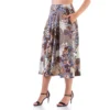 24seven Comfort Apparel Tan Paisley Pleated Pocket Midi Skirt