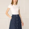Allegra K Women's Elastic Back Short Button Down Denim Skirts With Pockets